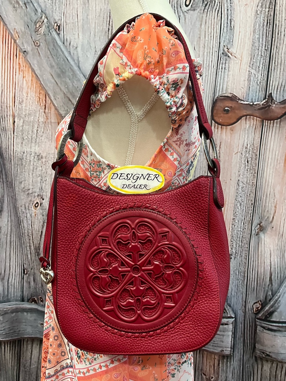 BRIGHTON Amelie Ferrara Medallion Red Small Leather Shoulder Bag VGC!